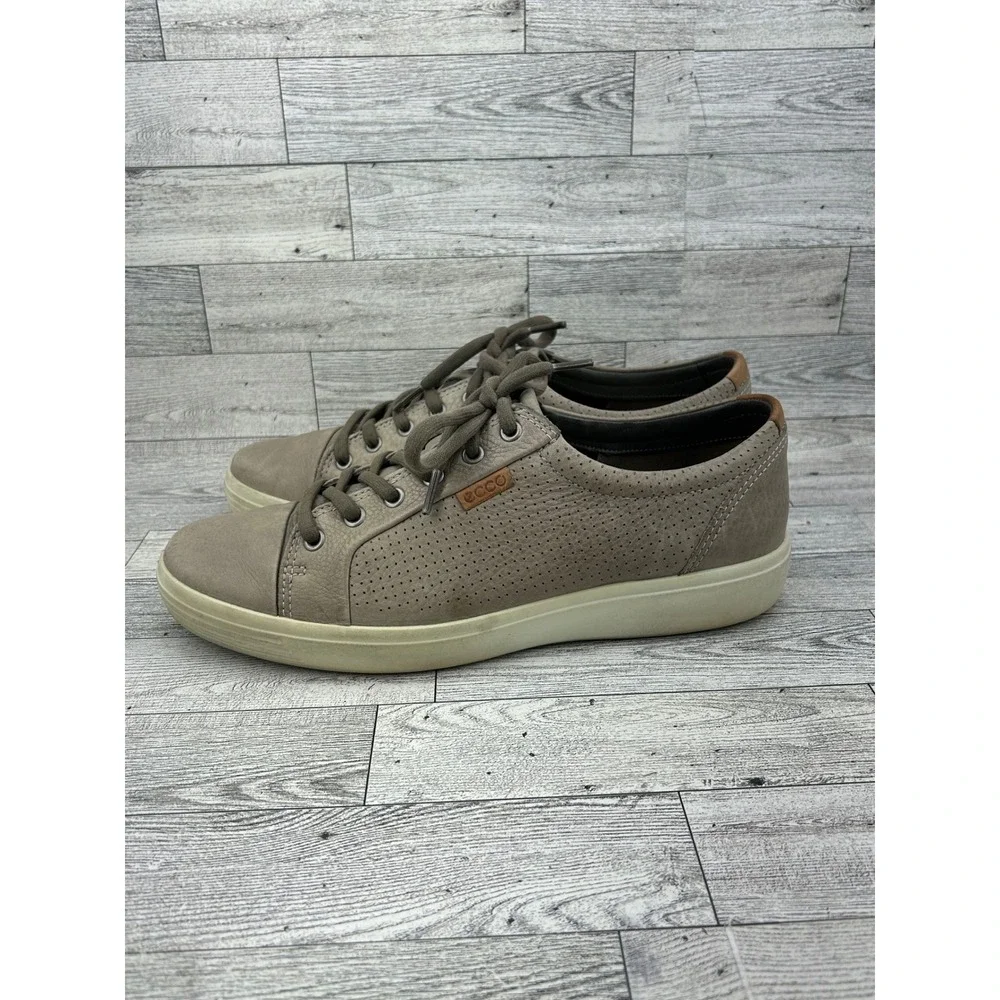 ECCO Soft 7 Men Sneaker Taupe Leather Low Top Lace Up‎ Shoes Size EU 43 US 9.5